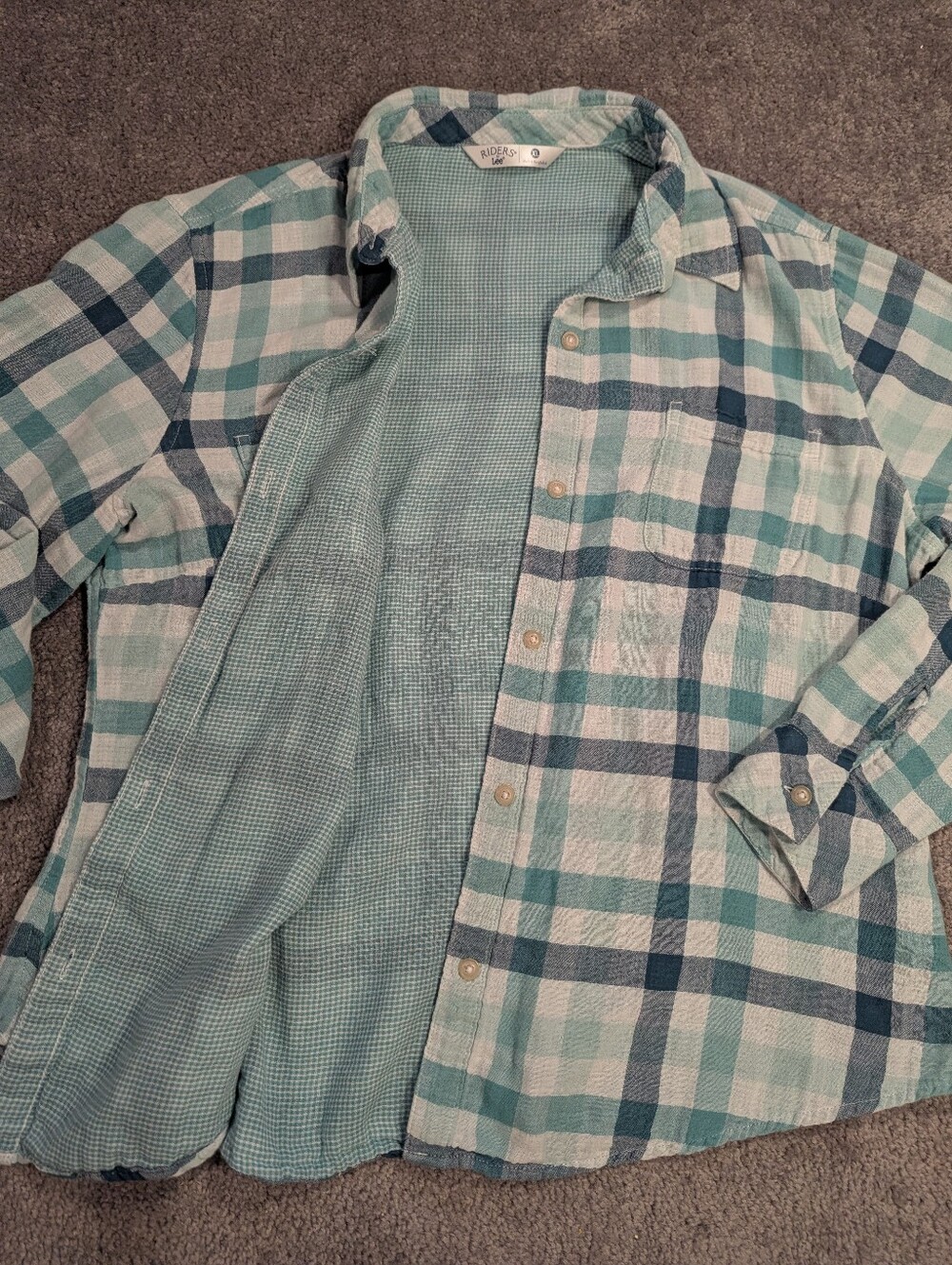Riders by Lee Button Shirt Womens XL Blue Plaid Long Sleeve - Picture 3 of 7